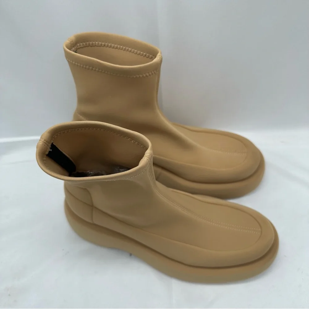 Free People Paloma Barcelo Anything Goes Stretch Boots Tan Beige Platform 39